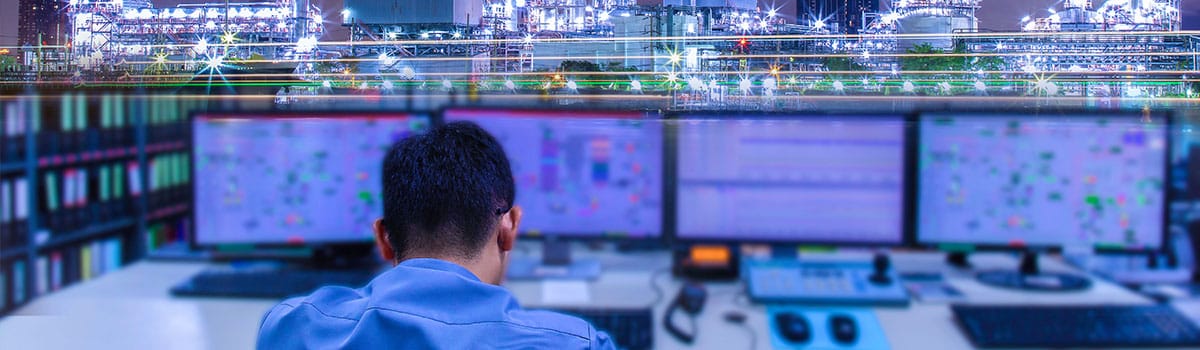 Engineering works with the tablet in the production control room